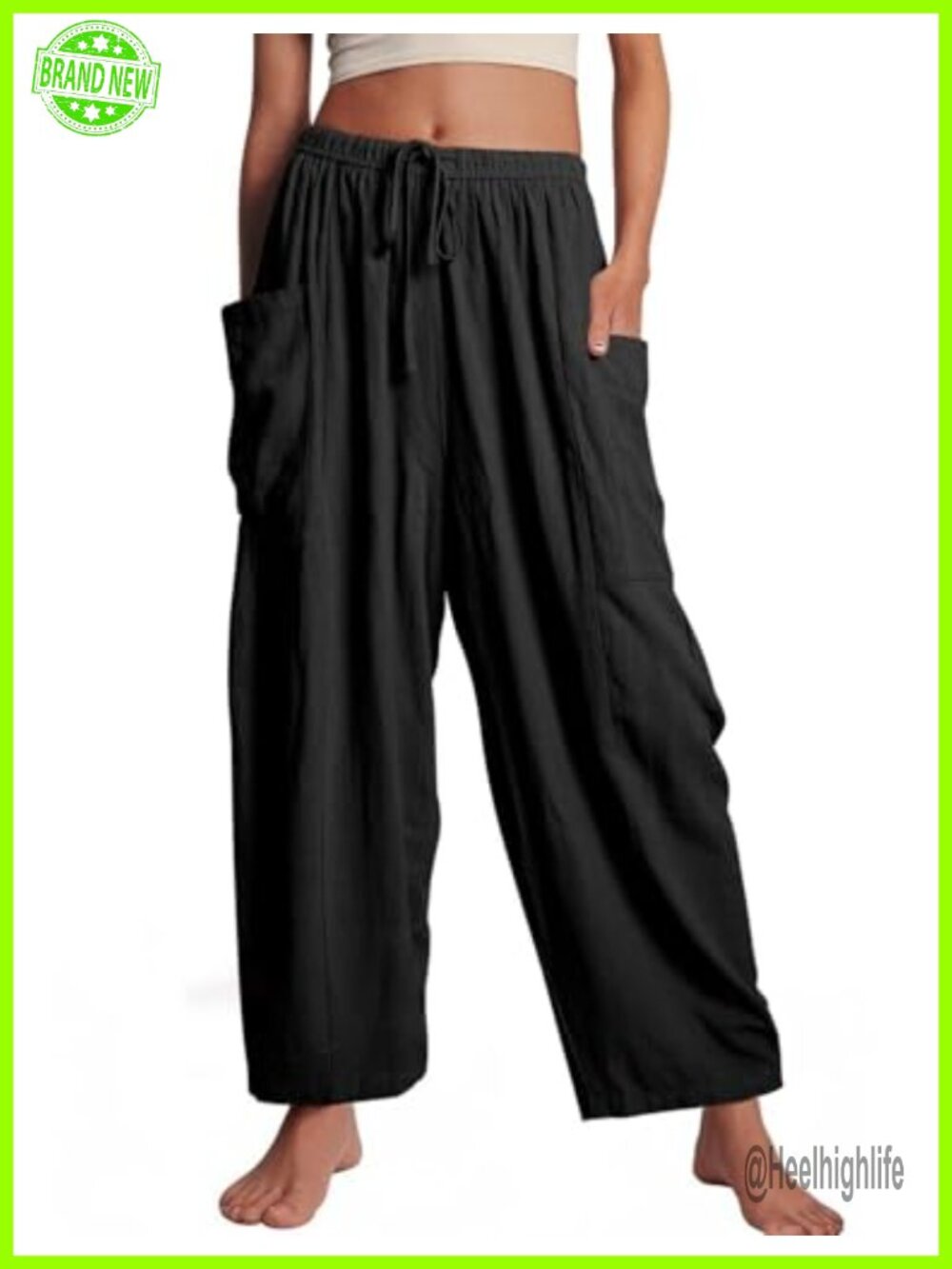 Kissonic Womens Wide Leg Palazzo Pants Drawstring High Waist Flowy Casual Summer